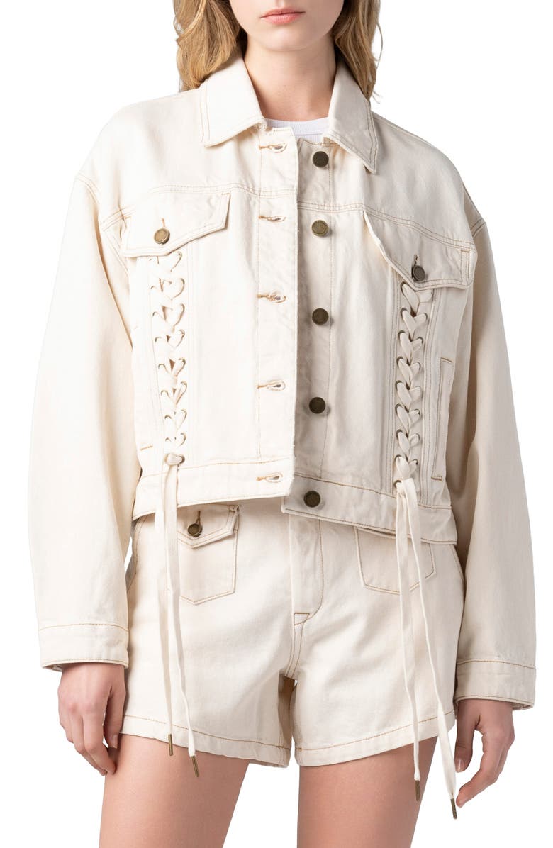 BLANKNYC Lace-Up Denim Jacket, Main, color, 