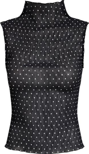 Ford Dot Print Funnel Neck Plissé Top