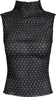 LIONESS Ford Dot Print Funnel Neck Plissé Top