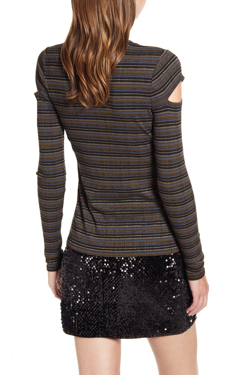 Bailey 44 Metallic Stripe Cutout Rib Top, Alternate, color, Black Army