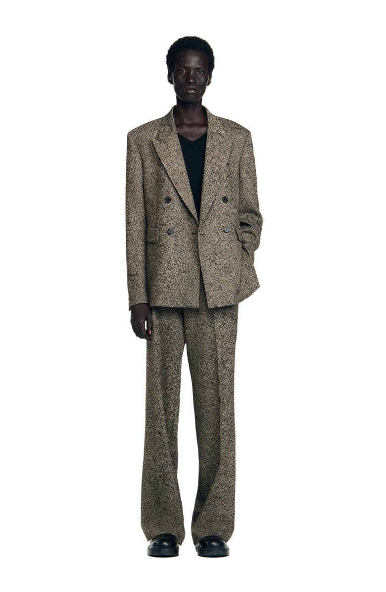 SANDRO Double-breasted suit jacket, Main, color, String Chine