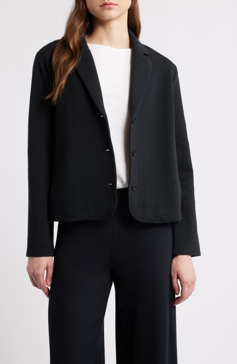 Eileen Fisher Notch Collar Organic Cotton Blend Jacket, Main, color, Black