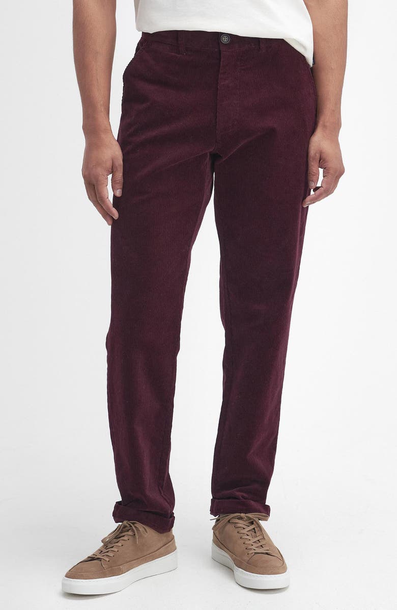 Barbour Tailored Fit Cotton Stretch Corduroy Chinos, Main, color, Dark Merlot
