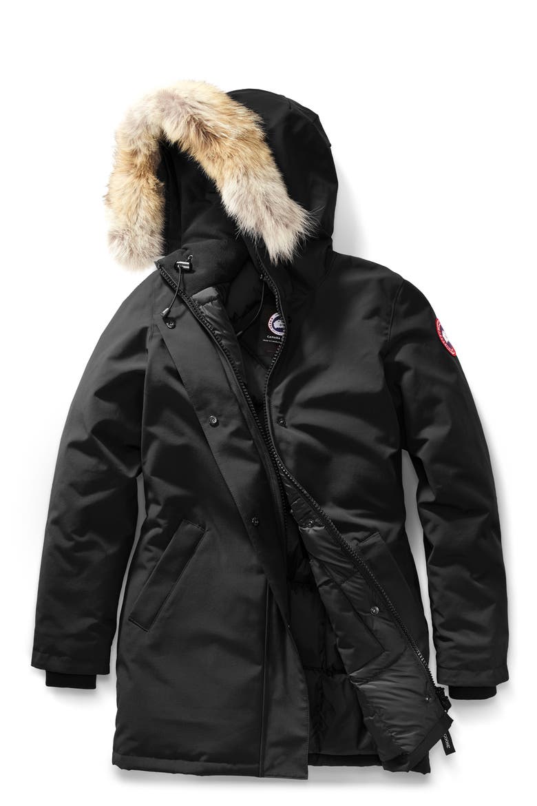 Victoria Fusion Fit Down Parka with Genuine Coyote Fur Trim, Alternate, color, BLACK