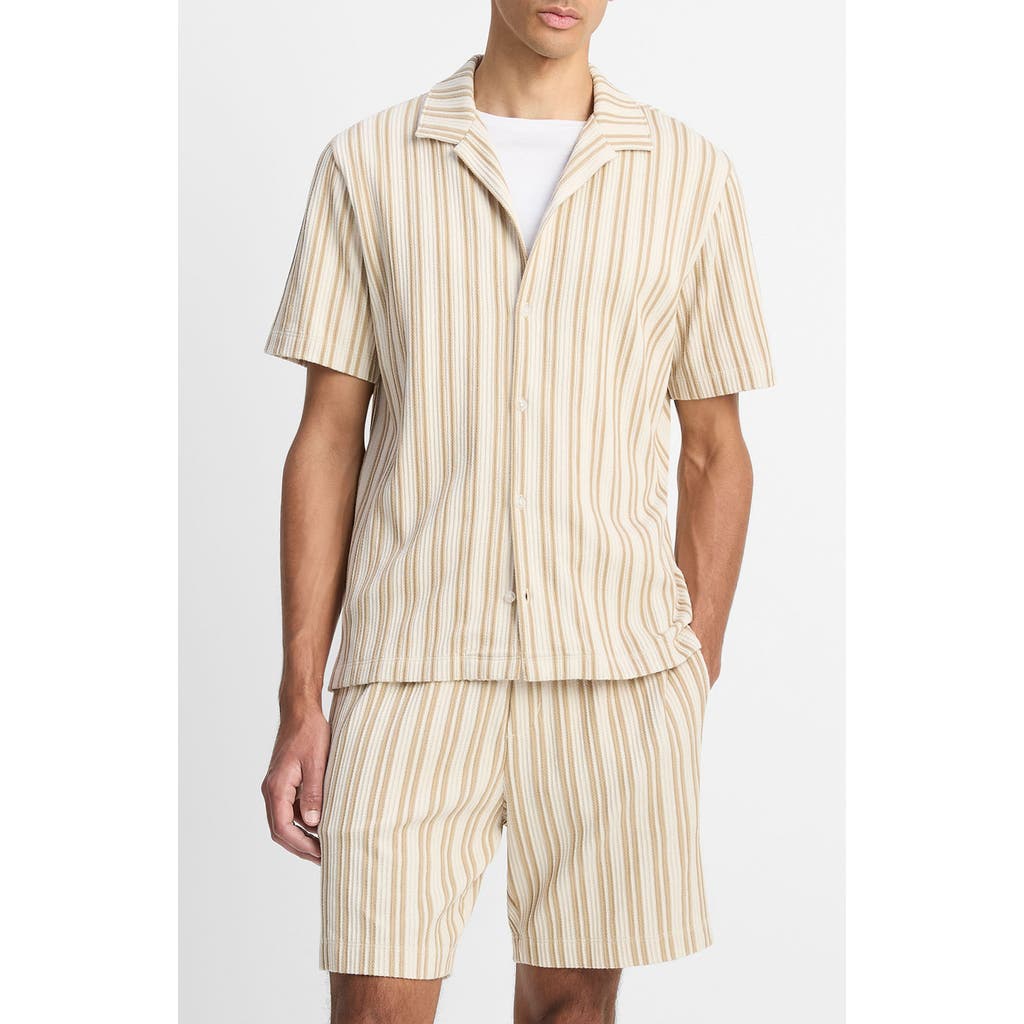 Vince Jacquard Stripe Knit Camp Shirt In Animal Print