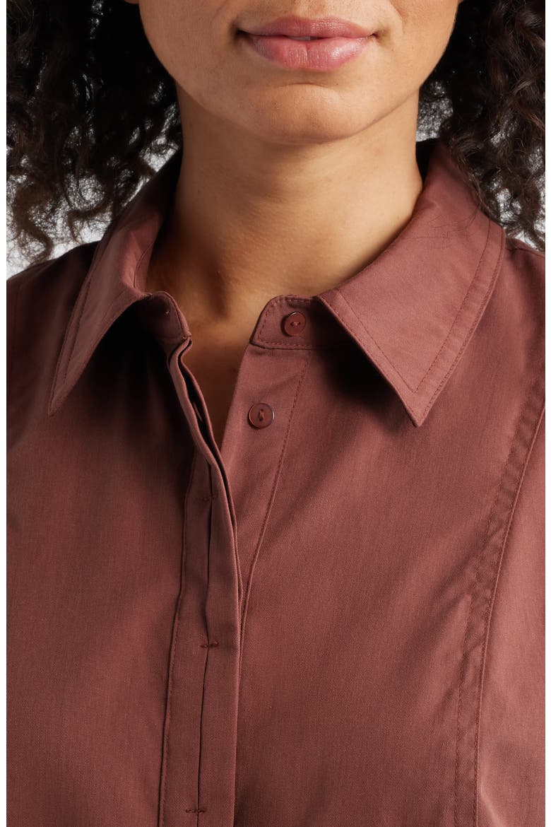 Cap Sleeve Button-Up Shirt, Alternate, color, CHERRYWOOD