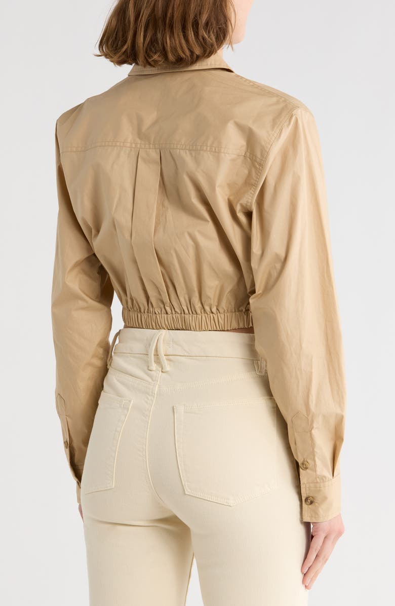 Good American Long Sleeve Coated Poplin Crop Button-Up Shirt, Alternate, color, Champagne