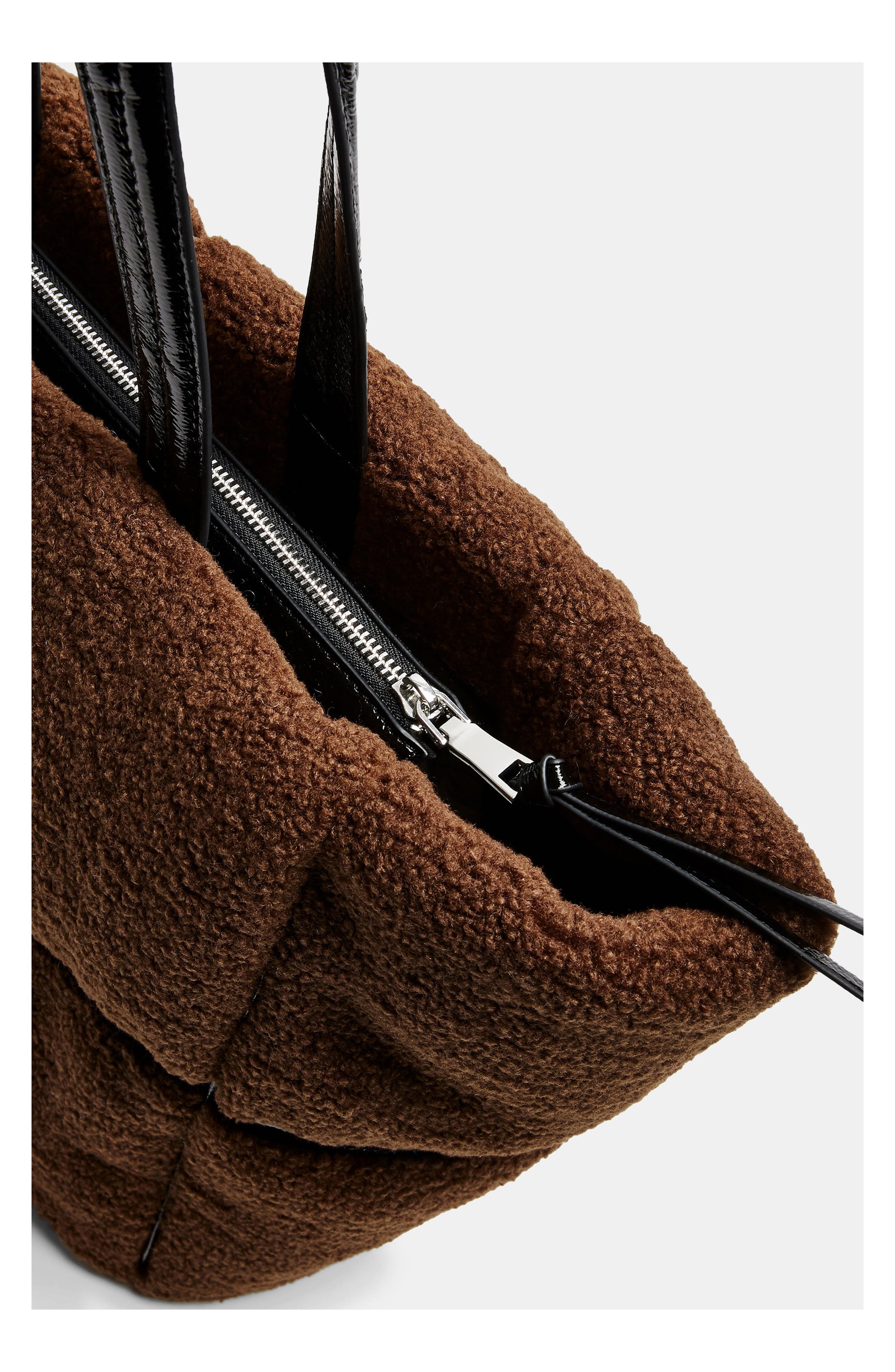 Faux Fur & Vinyl Tote Bag, Alternate, color, BROWN