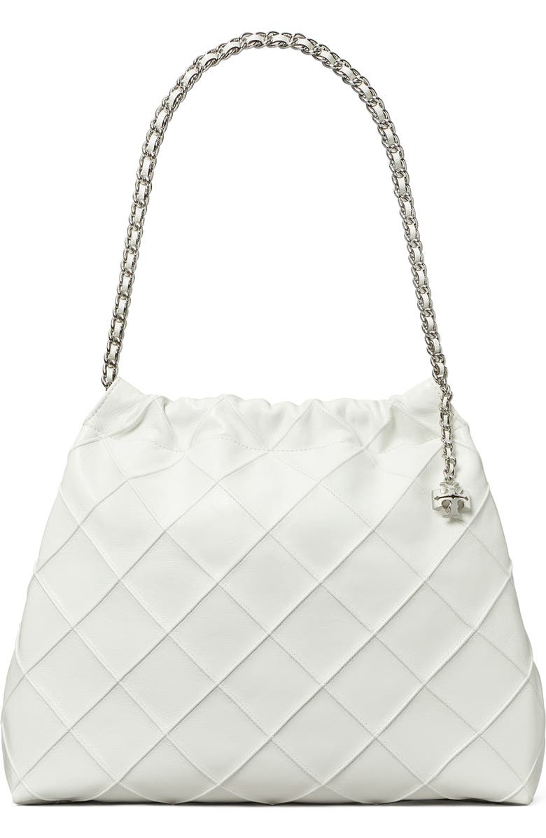 Tory Burch Fleming Distressed Quilted Leather Hobo Bag, Main, color, Blanc