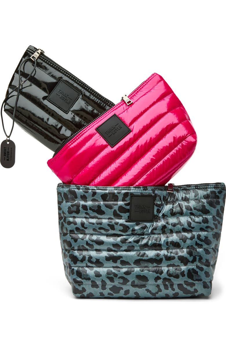 THINK ROYLN Travel Trio Organizational Pouches, Alternate, color, Smokey Leopard, Glossy Fuchsia