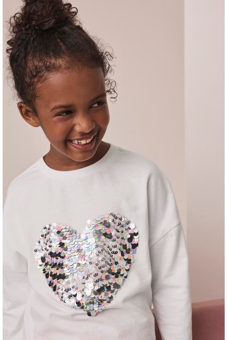 Kids' Sequin Heart Long Sleeve T-Shirt, Alternate, color, WHITE