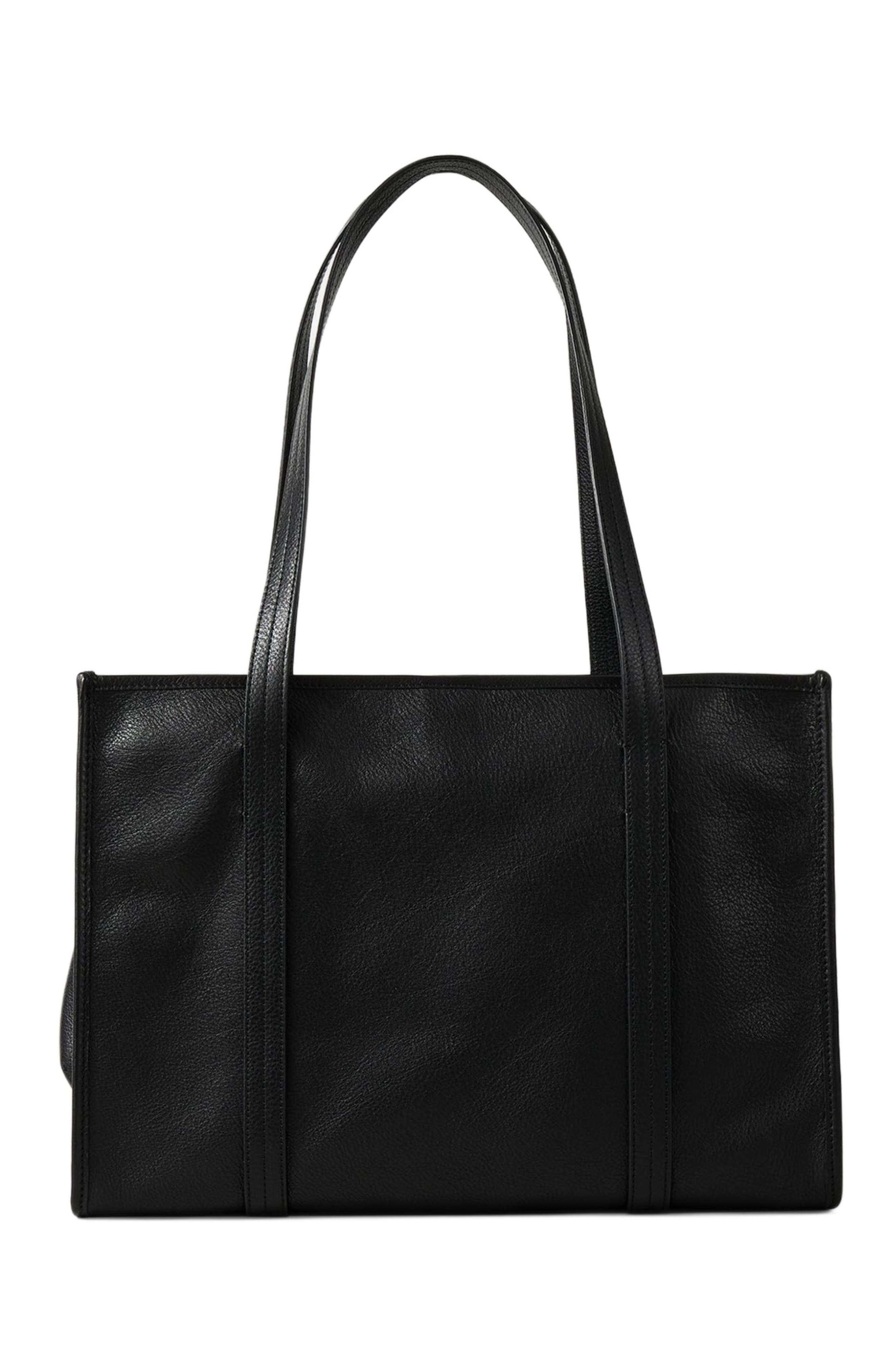SANDRO Soft leather tote bag, Alternate, color, Black