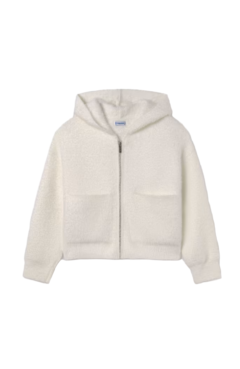 Mayoral Knit Zip Hoodie, Main, color, Ivory