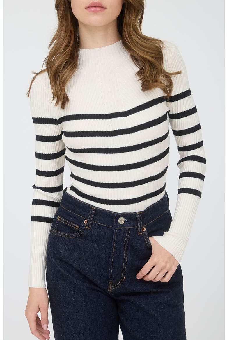 Stripe Mock Neck Rib Knit Top, Main, color, IVORY