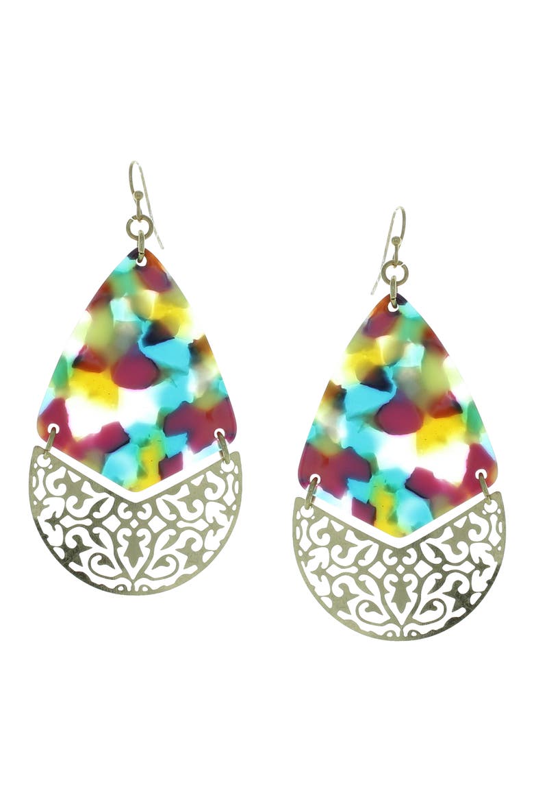Quinn Filigree Drop Earrings, Main, color, WORN GOLD / MULTI
