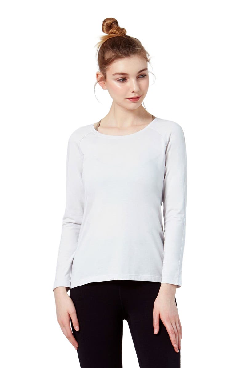 Rebody Active Rebody Essentials Scooped Long Sleeve Top, Main, color, Ice Grey