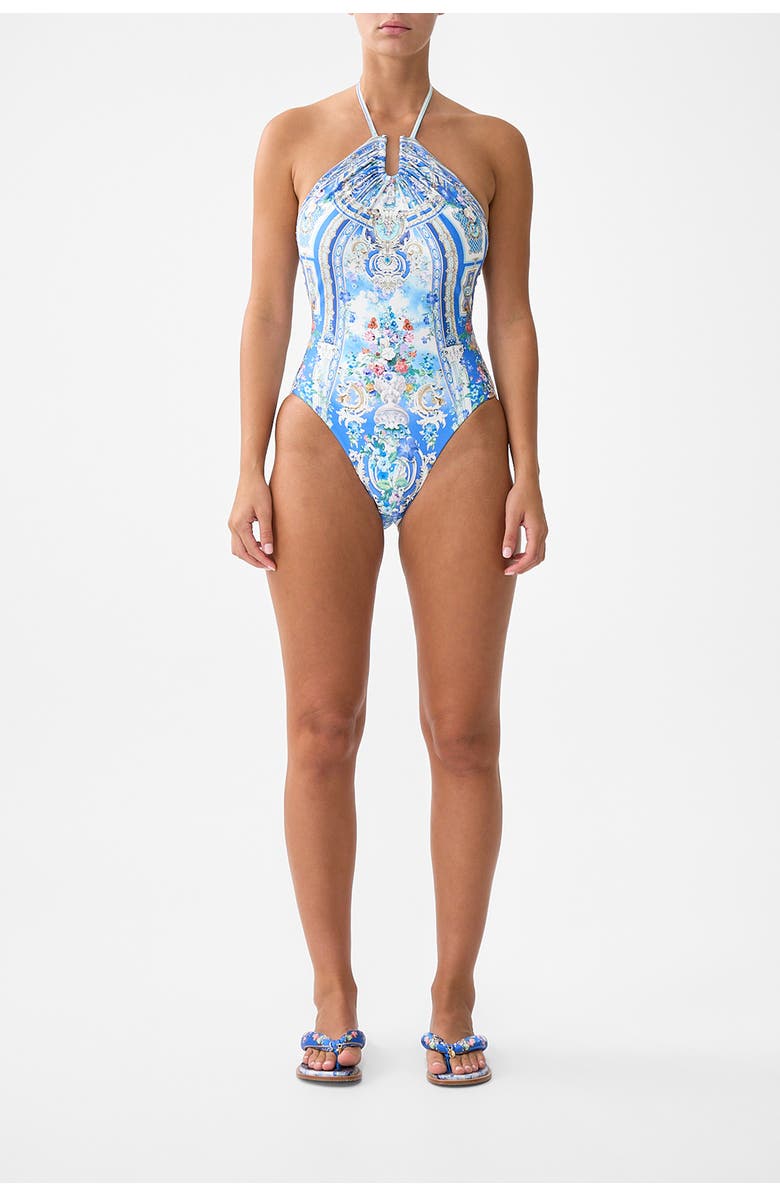 Camilla Diamond Neck Halter One Piece With U Ring Front, Main, color, Ottoman Opulence