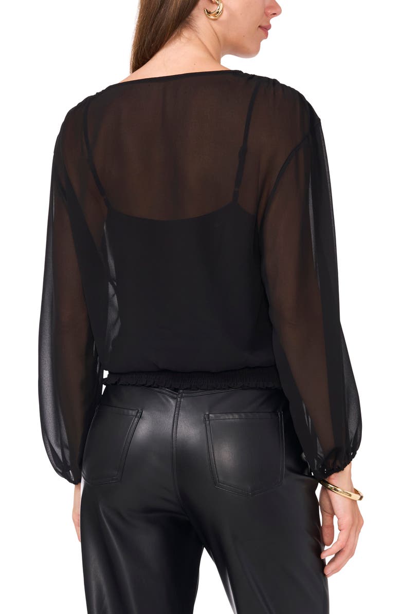 Vince Camuto Sequin Surplice Long Sleeve Top, Alternate, color, Rich Black