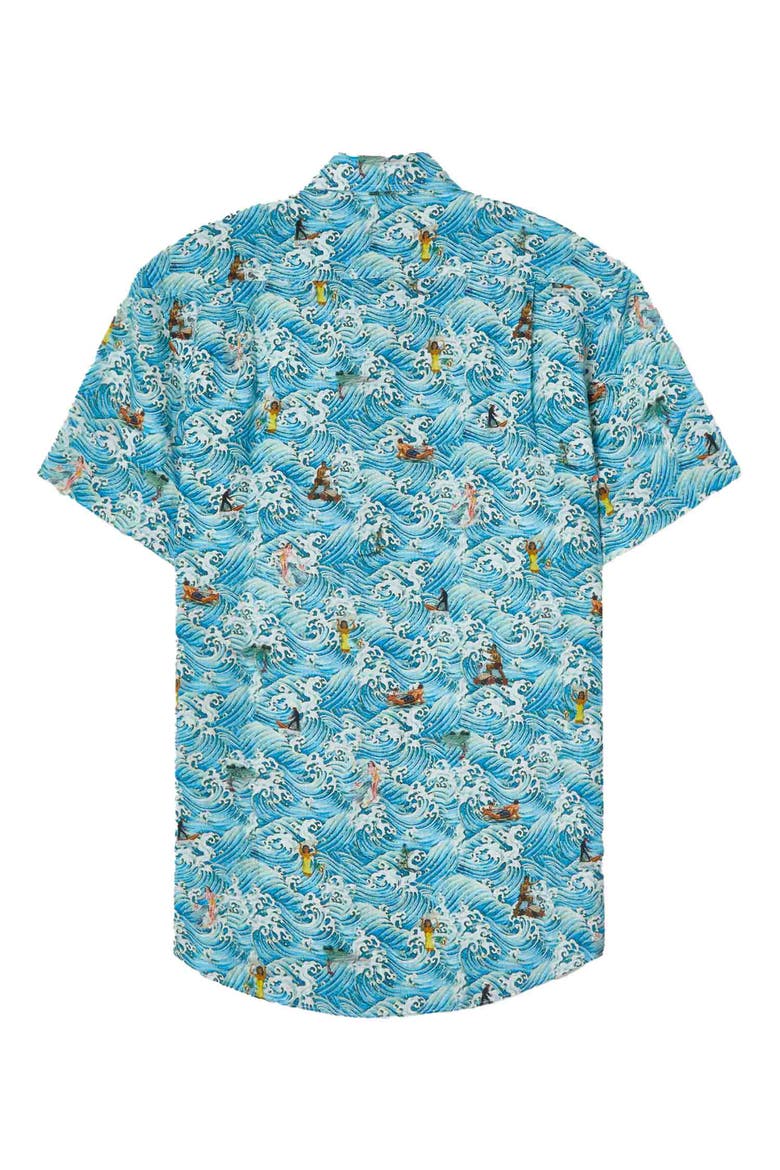 Morgan Surf Printed Linen Short Sleeve Shirt, Alternate, color, Blue Waves