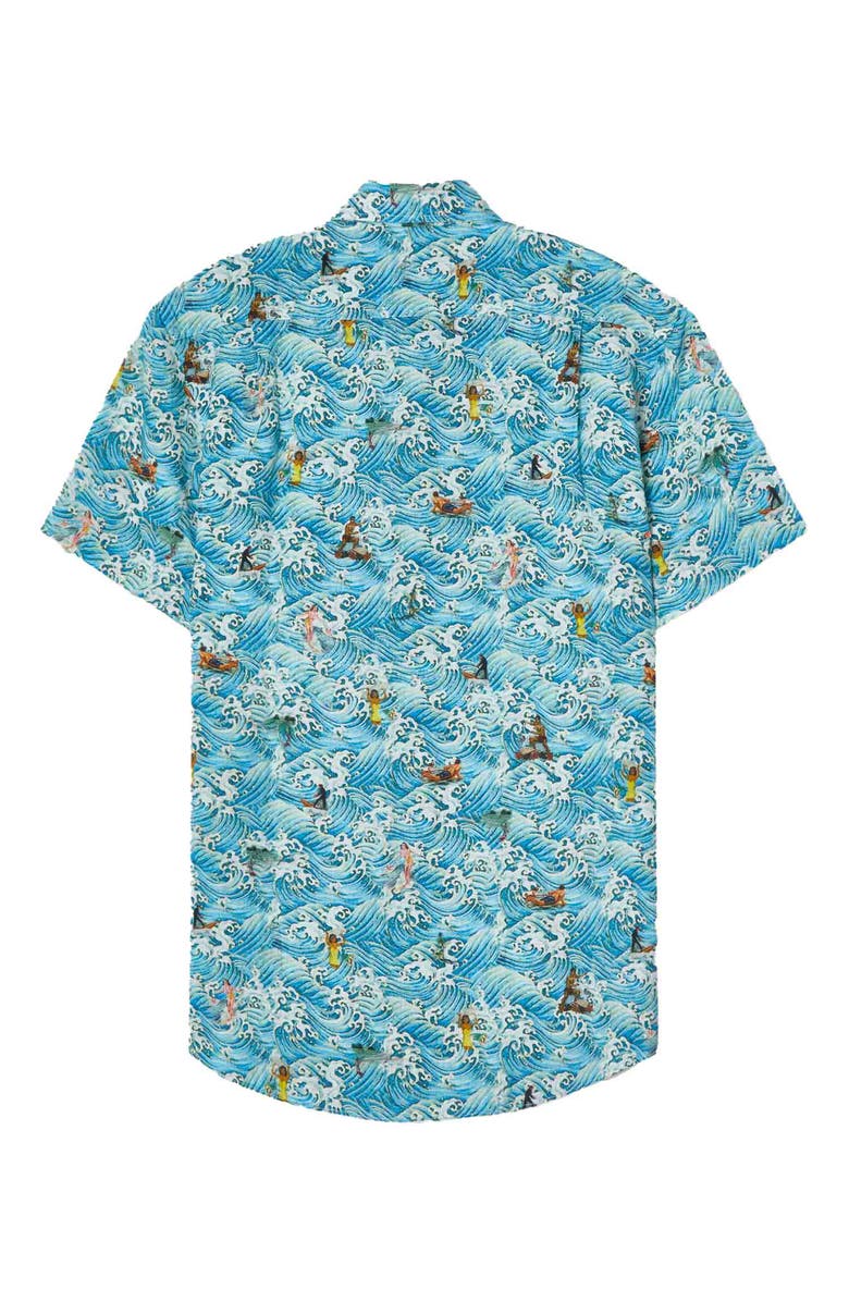 Robert Talbott Morgan Surf Printed Linen Short Sleeve Shirt, Alternate, color, Blue Waves
