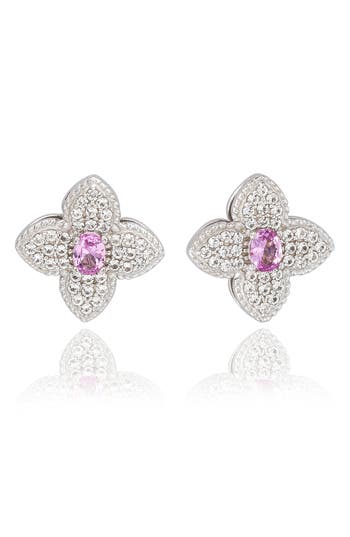 Suzy Levian Sapphire Clover Stud Earrings In Silver