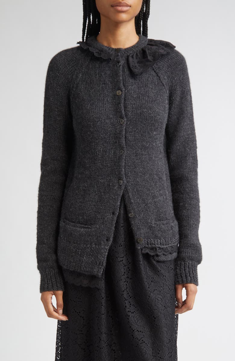 Meruert Tolegen Asymmetric Hand Knit Baby Alpaca Cardigan, Main, color, Smoke