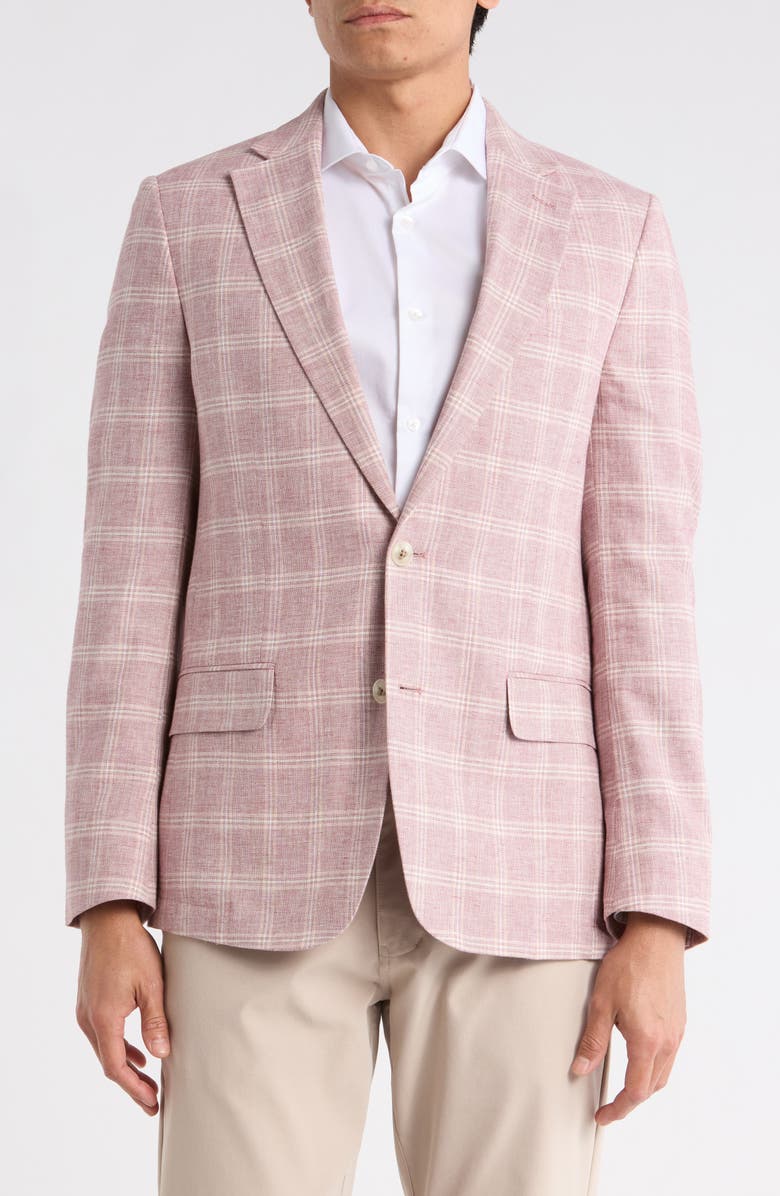Original Penguin Pink Windowpane Plaid Linen & Cotton Sport Coat, Main, color, Pink