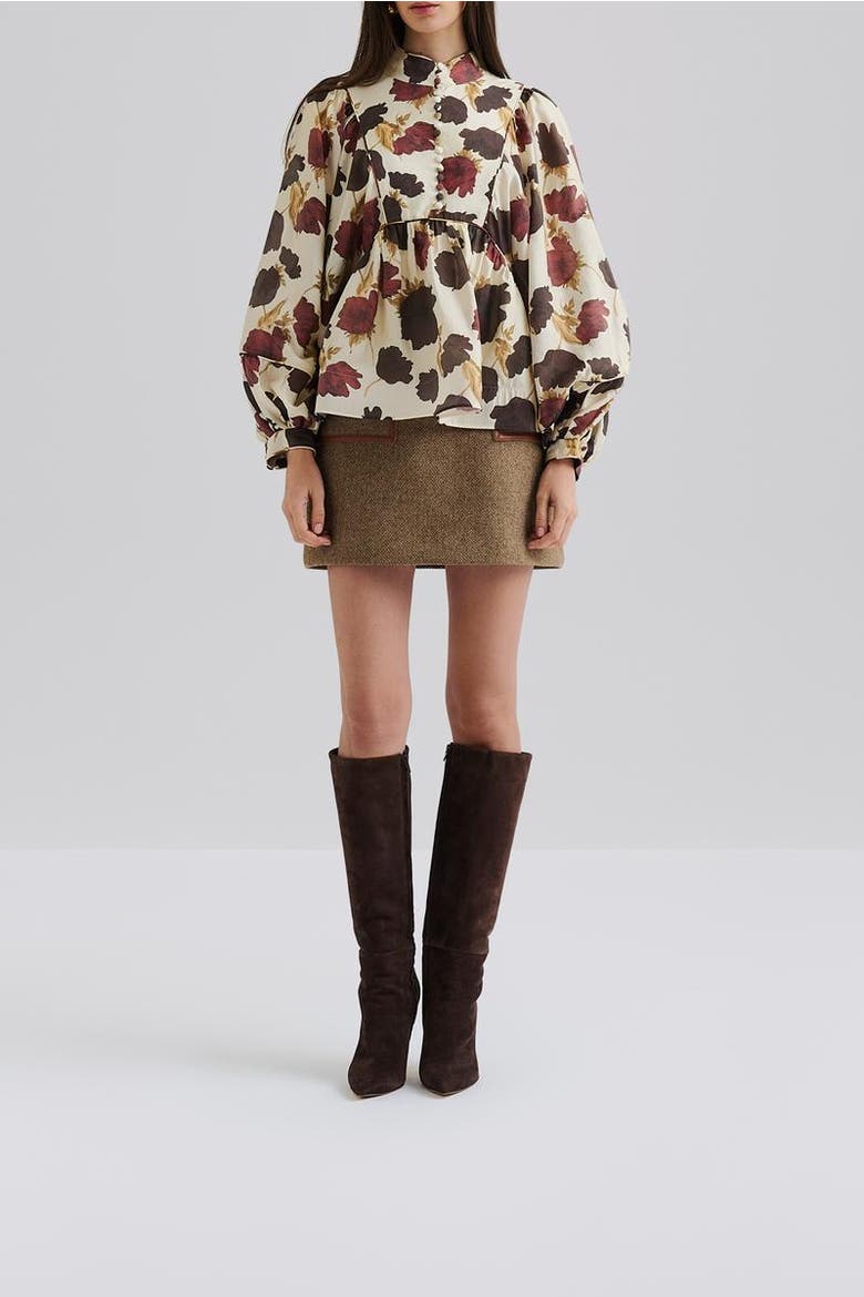 Pernilla High Neck Balloon Sleeve Blouse, Alternate, color, Wine Peony