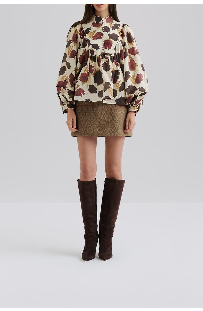 Malina Pernilla High Neck Balloon Sleeve Blouse, Alternate, color, Wine Peony