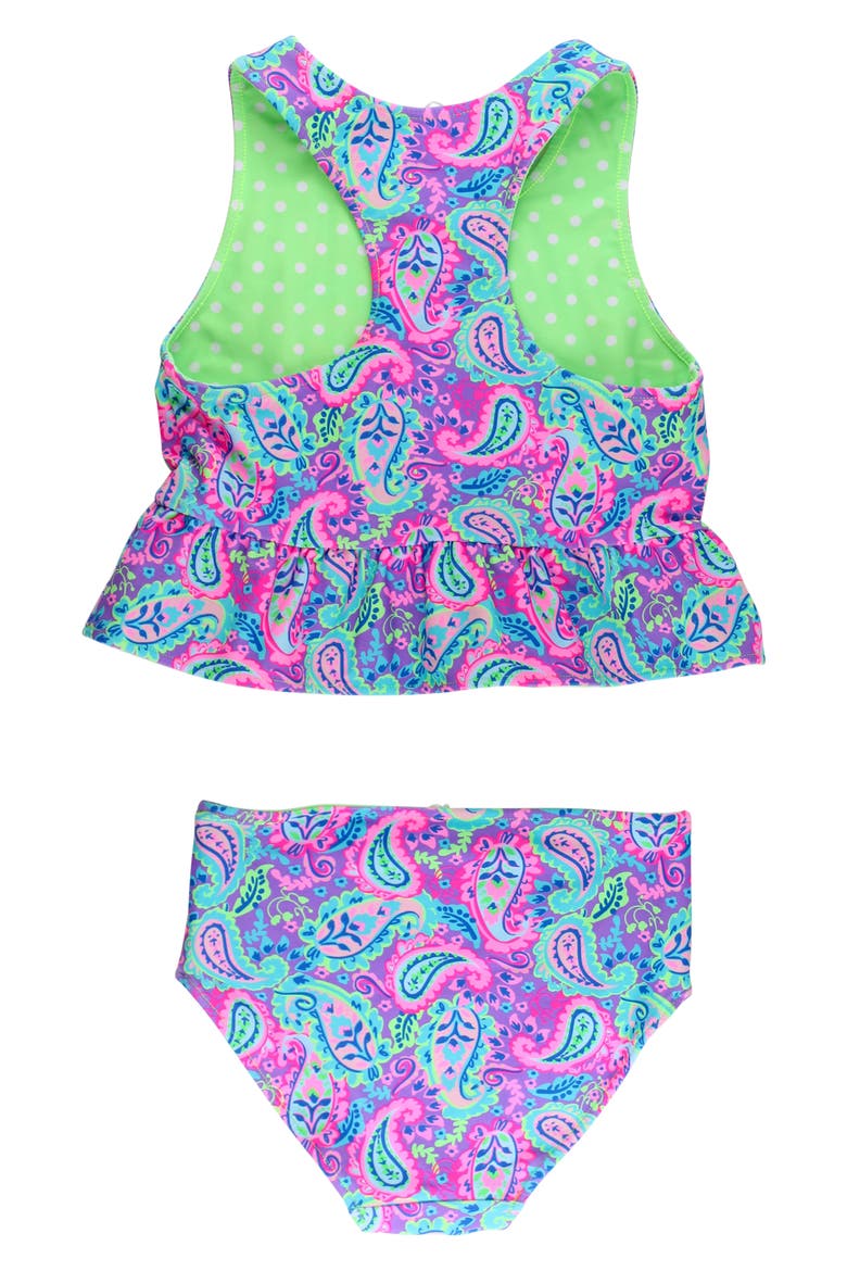 Kids' Neon Paisley Reversible Two-Piece Swimsuit, Alternate, color, PURPLE