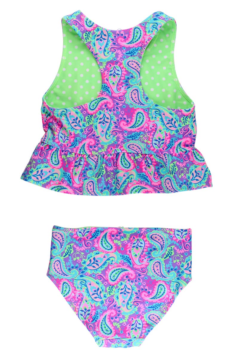 RuffleButts Kids' Neon Paisley Reversible Two-Piece Swimsuit, Alternate, color, Purple