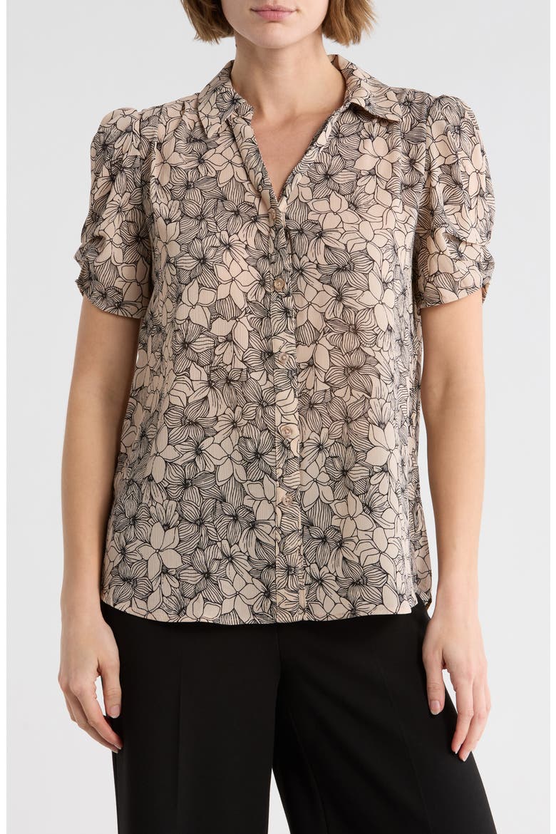 Patterned Pinch Sleeve Button-Up Shirt, Main, color, BLUSH TEXTURED FLORAL