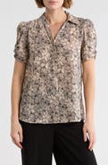 Adrianna Papell Patterned Pinch Sleeve Button-Up Shirt