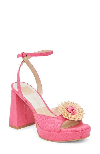 Dolce Vita Paulos Platform Sandal In Pink Raffia