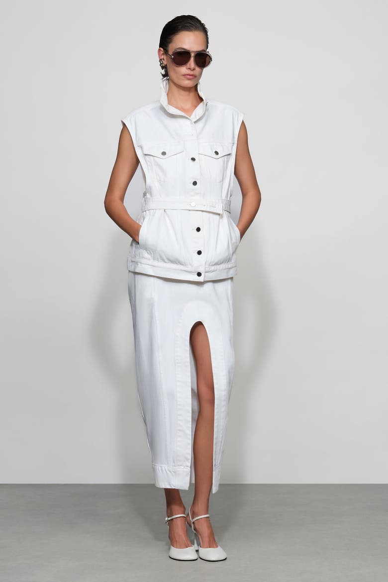 Alek Denim Midi Skirt, Alternate, color, White
