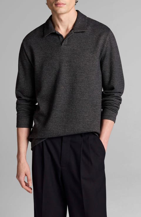 Blurred Birdseye Long Sleeve Johnny Polo