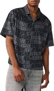 True Religion Logo Mesh Short Sleeve Snap-Up Shirt