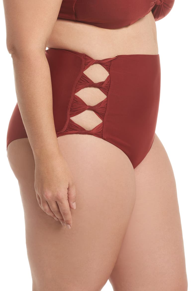 BCA Love Letters High Waist Bikini Bottoms, Alternate, color, WINE