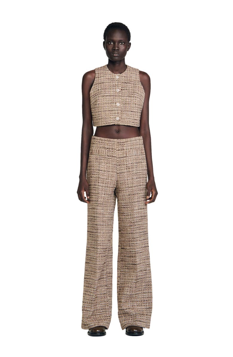 SANDRO Decorative tweed trousers, Alternate, color, Brown