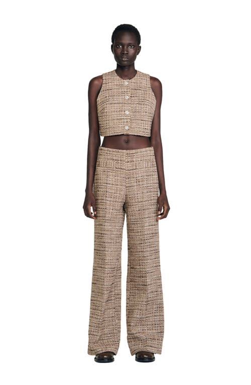 Sandro Decorative Tweed Trousers In Brown