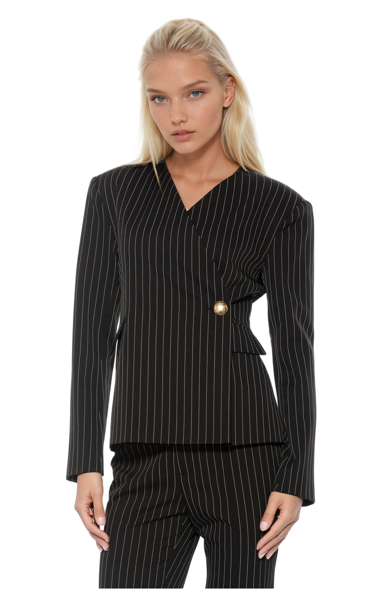 Alexia Admor Alira Single Button Wrap Blazer, Alternate, color, Black Pinstripe