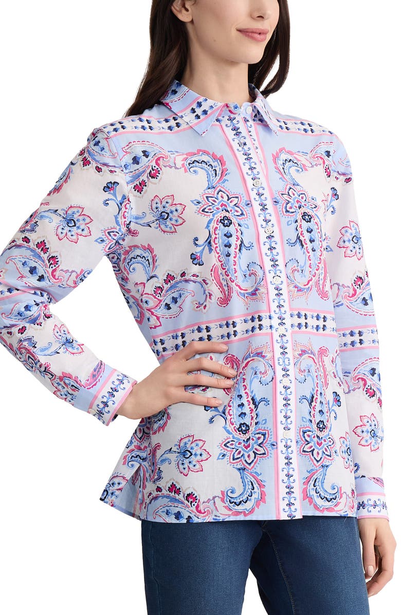 Jones New York Paisley Button-Up Shirt, Alternate, color, Breeze Blue Multi