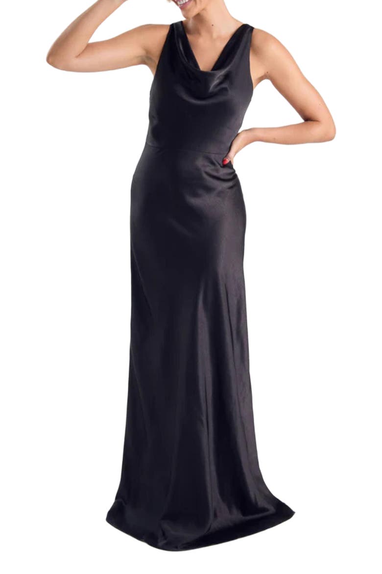 Cowl Front Satin Bridesmaid Dress, Alternate, color, Black