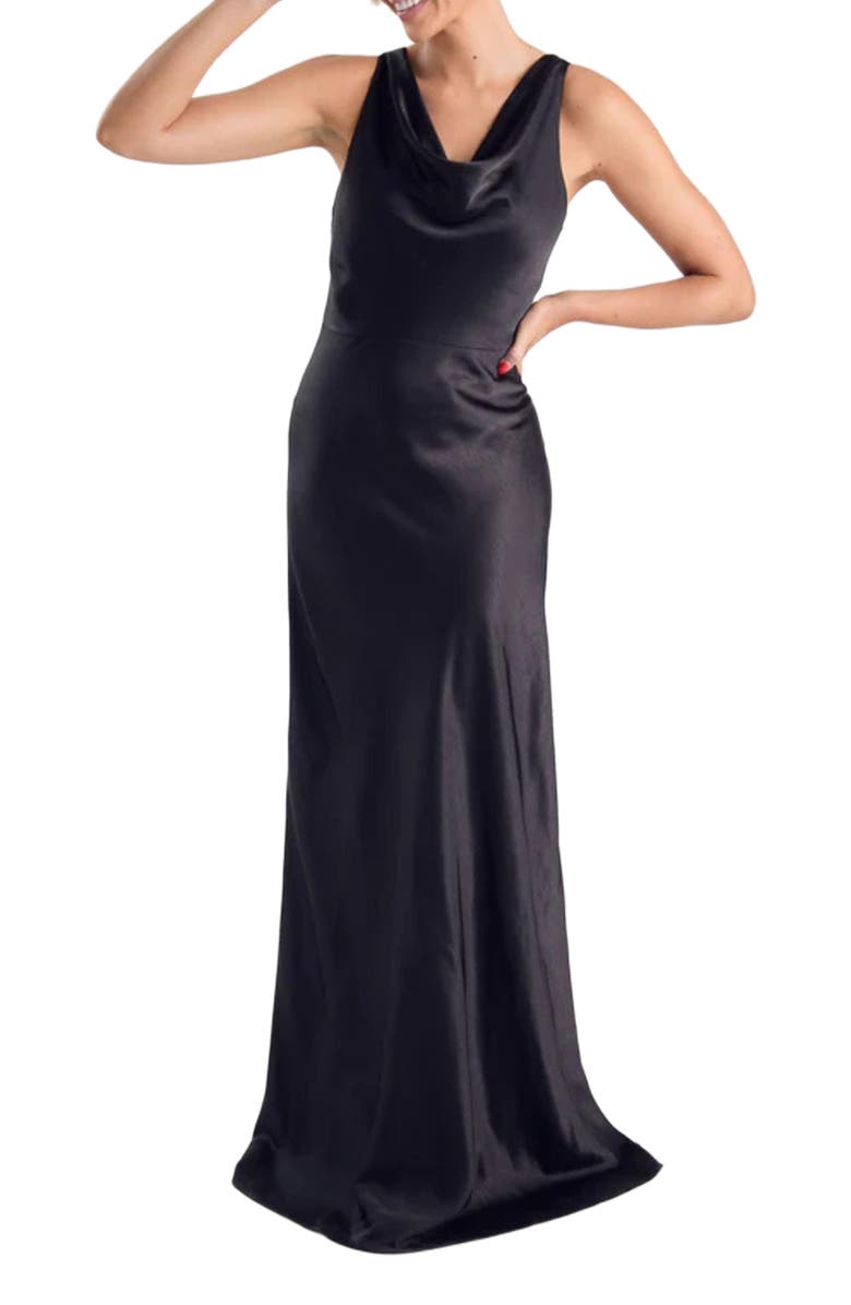 Six Stories Cowl Front Satin Bridesmaid Dress, Alternate, color, Black