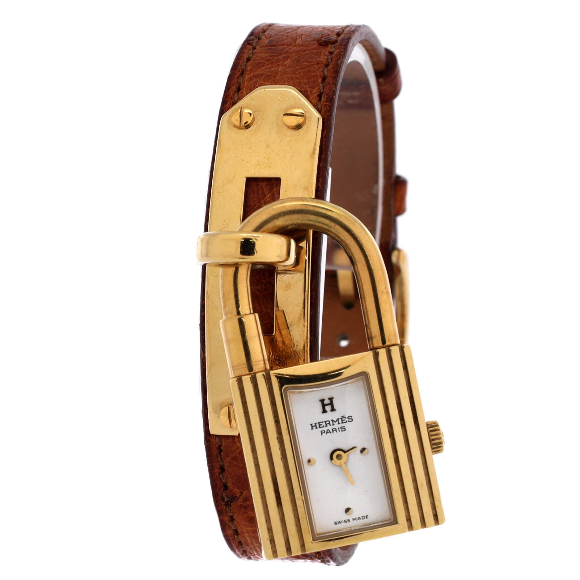 Pre-Owned Hermes Kelly Quartz Watch Plated Metal and Leather 20, Alternate, color, Gold