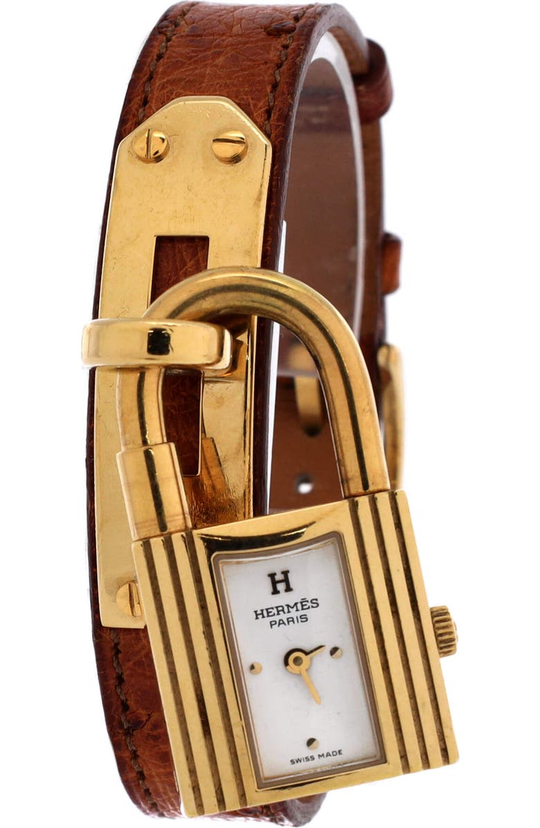 Pre-Owned Hermes Kelly Quartz Watch Plated Metal and Leather 20, Alternate, color, Gold
