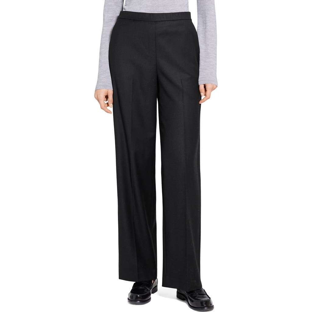 Theory Wide Leg Pull On Full Length Pants In Wool In Black