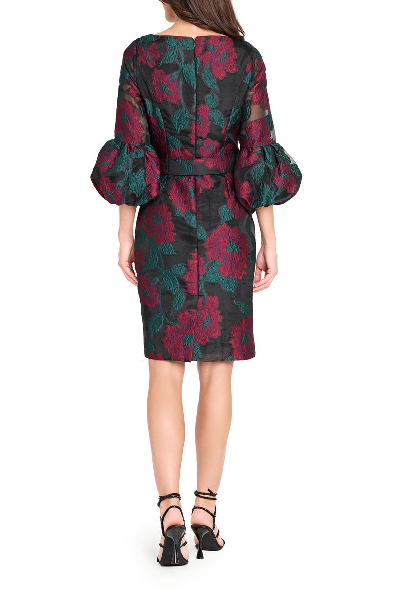 Floral Jacquard Sheath Dress, Alternate, color, BLACK RED