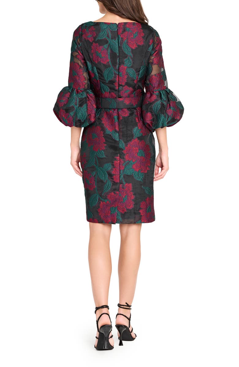 Tahari ASL Floral Jacquard Sheath Dress, Alternate, color, Black Red