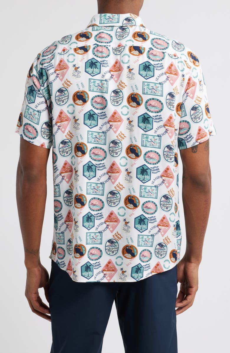 Original Penguin Vacation Print Short Sleeve Button-Up Shirt, Alternate, color,